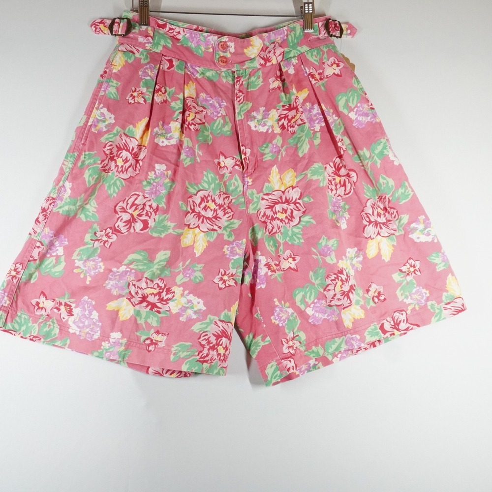 VTG 90s Casual Corner Floral Shorts 14 Pink High Waist Pleated Retro Granny